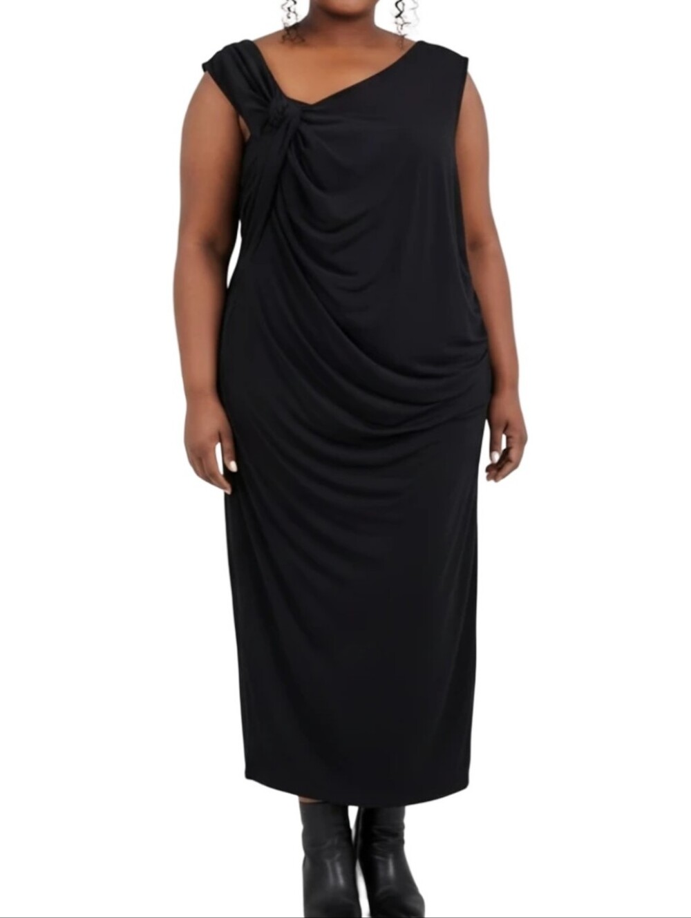 Lane Bryant Black Ruched Stretch Flattering Midi Dress cocktail Party Plus Sz 20